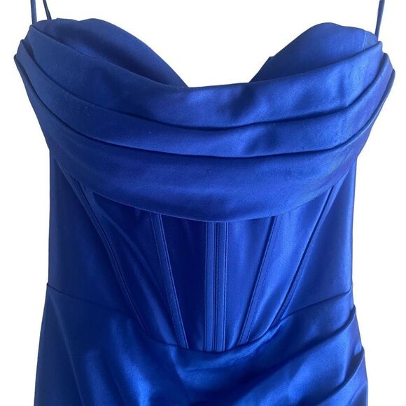 Nox Anabel Royal Blue Corset Prom Dress Long Formal Gown Size 4 E1042 Cowl Neck - Picture 6 of 14